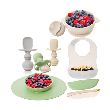 Yuming Factory Silicone  Baby Feeding Set with Spoons, Bibs, Placemat - Dishwasher-Safe Infant Food Plate Kit